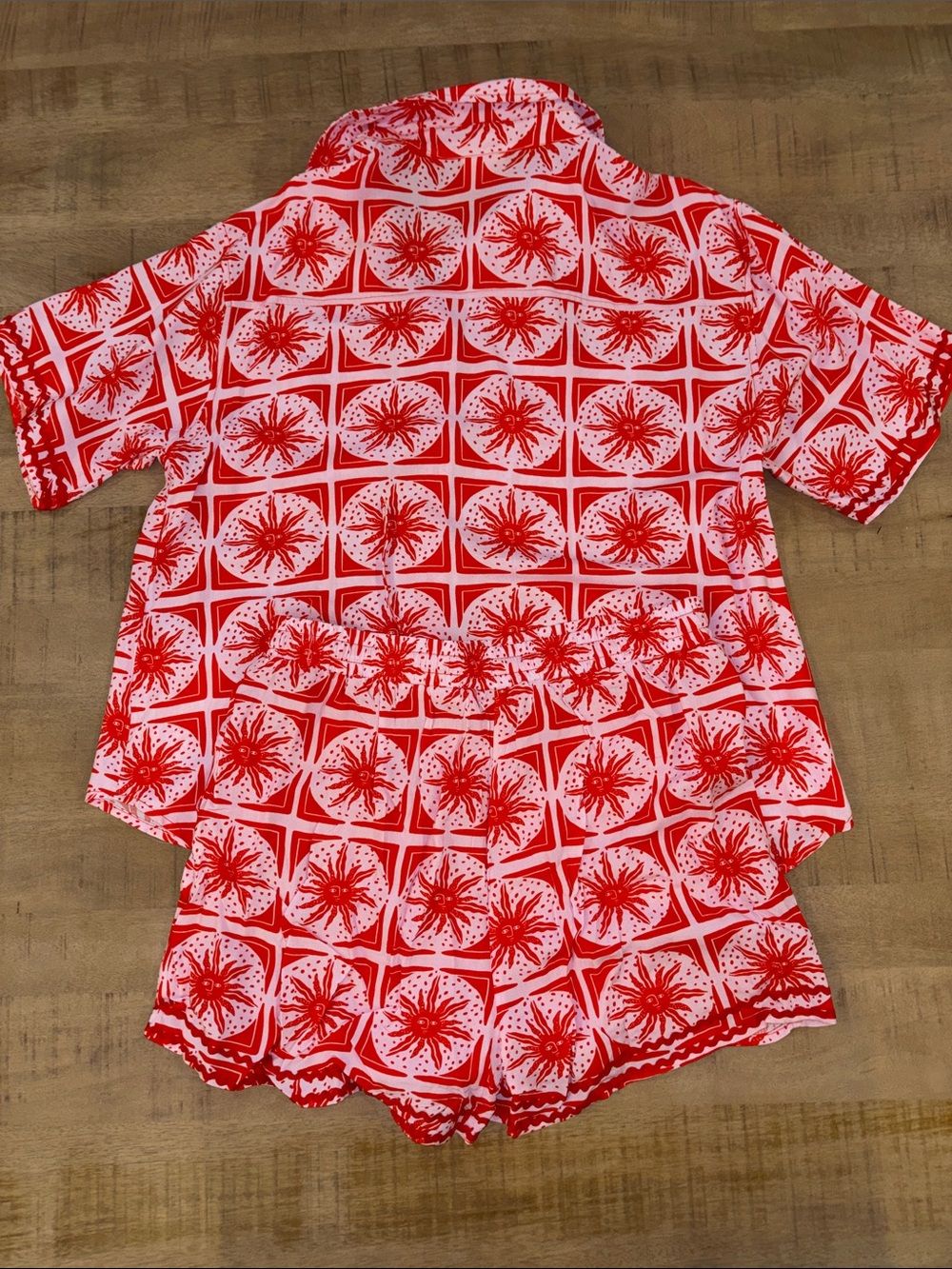 VERY J Tropical 2p Pink Red Shirt Top & Shorts Set Large NWT Boutique - Picture 8 of 8